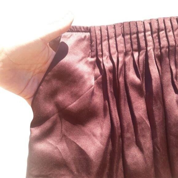 Banana Republic Parochial Silk Pleated Mini Skirt Pockets Burgundy Brown Sz 0 - Picture 6 of 8